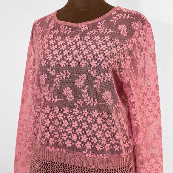 Charlie Paige Womens Open Knit Beach Size S Pink Travel Fairy Festival Coverup - Picture 4 of 10